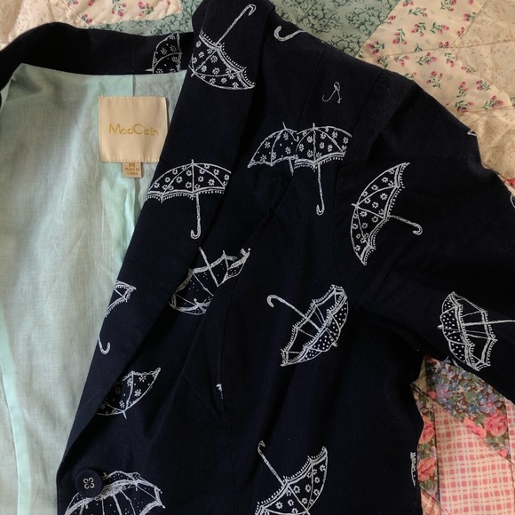 ModCloth Umbrella Print Blazer Jacket navy cotton - Picture 6 of 8
